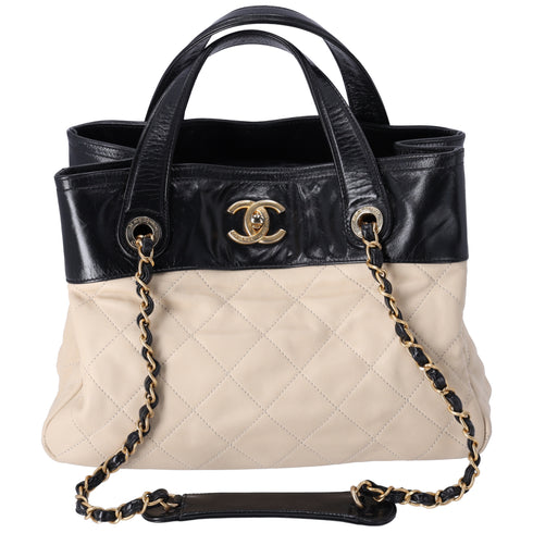 CHANEL In The Mix Tote Bag Beige Black Lambskin Leather