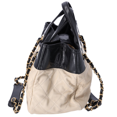 CHANEL In The Mix Tote Bag Beige Black Lambskin Leather
