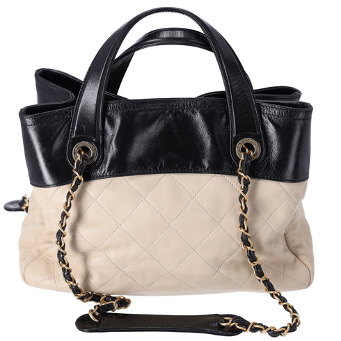 CHANEL In The Mix Tote Bag Beige Black Lambskin Leather