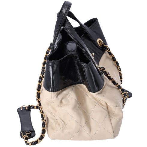 CHANEL In The Mix Tote Bag Beige Black Lambskin Leather