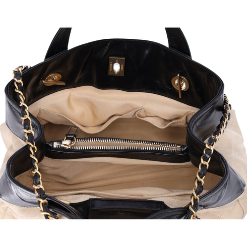 CHANEL In The Mix Tote Bag Beige Black Lambskin Leather