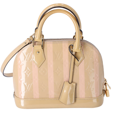 Louis Vuitton Alma BB Monogram Vernis Rayures Handbag Dune Pink Patent Leather