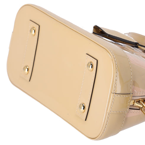 Louis Vuitton Alma BB Monogram Vernis Rayures Handbag Dune Pink Patent Leather