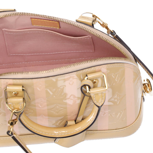 Louis Vuitton Alma BB Monogram Vernis Rayures Handbag Dune Pink Patent Leather