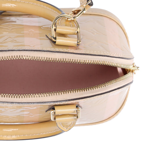 Louis Vuitton Alma BB Monogram Vernis Rayures Handbag Dune Pink Patent Leather