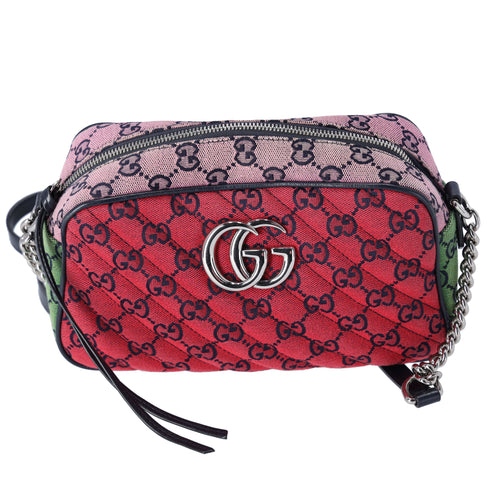 GUCCI GG Marmont Shoulder Bag 447632 Red Pink Green Multi Jacquard Leather