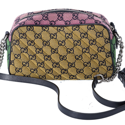 GUCCI GG Marmont Shoulder Bag 447632 Red Pink Green Multi Jacquard Leather