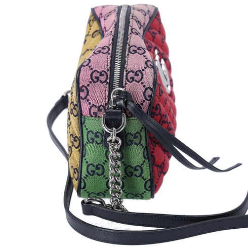 GUCCI GG Marmont Shoulder Bag 447632 Red Pink Green Multi Jacquard Leather