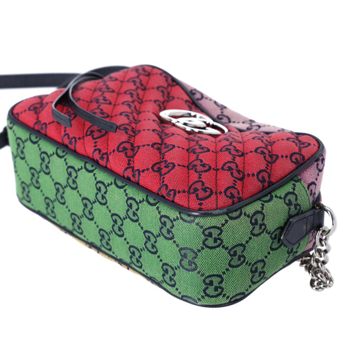 GUCCI GG Marmont Shoulder Bag 447632 Red Pink Green Multi Jacquard Leather