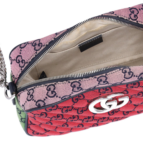 GUCCI GG Marmont Shoulder Bag 447632 Red Pink Green Multi Jacquard Leather