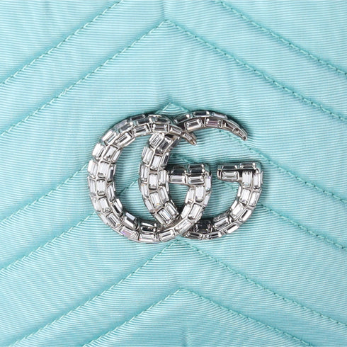 GUCCI GG Marmont Shoulder Bag 746609 Light Blue Nylon Chrystal