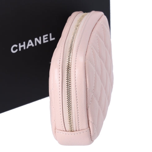 CHANEL Matelasse Pouch A80909 Light Pink Grained Shiny Calfskin