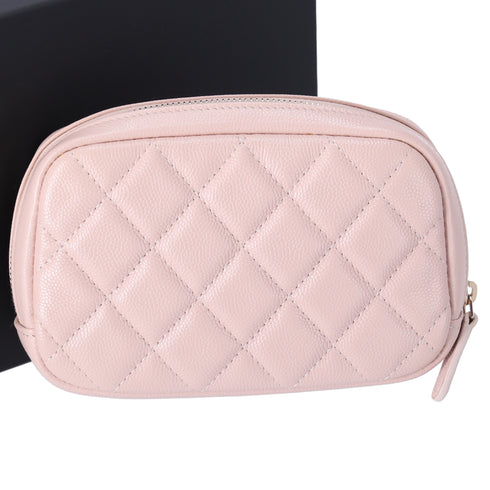 CHANEL Matelasse Pouch A80909 Light Pink Grained Shiny Calfskin
