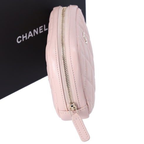 CHANEL Matelasse Pouch A80909 Light Pink Grained Shiny Calfskin