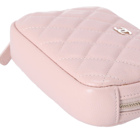 CHANEL Matelasse Pouch A80909 Light Pink Grained Shiny Calfskin