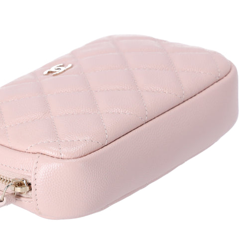 CHANEL Matelasse Pouch A80909 Light Pink Grained Shiny Calfskin