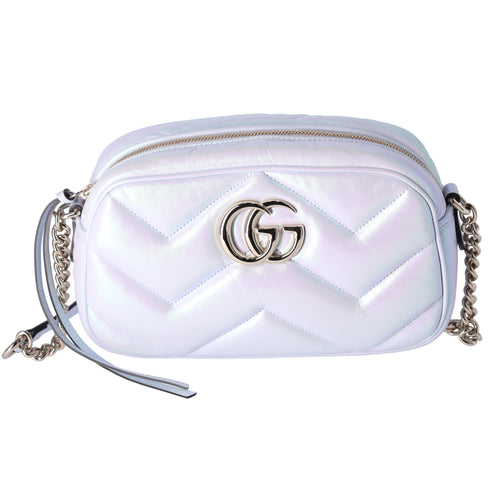 GUCCI GG Marmont Shoulder Bag 447632 Iridescent Pearl Blue Leather