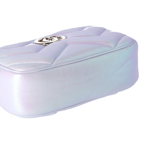 GUCCI GG Marmont Shoulder Bag 447632 Iridescent Pearl Blue Leather