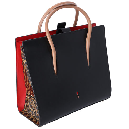 Christian Louboutin Paloma Large Tote Bag Black Light Brown Leopard Leather