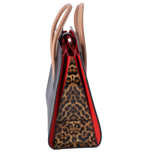 Christian Louboutin Paloma Large Tote Bag Black Light Brown Leopard Leather