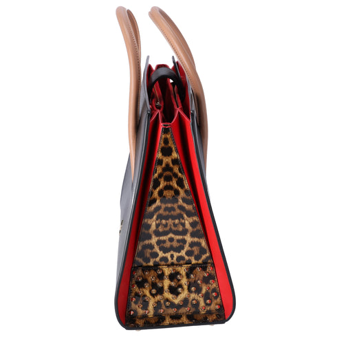 Christian Louboutin Paloma Large Tote Bag Black Light Brown Leopard Leather