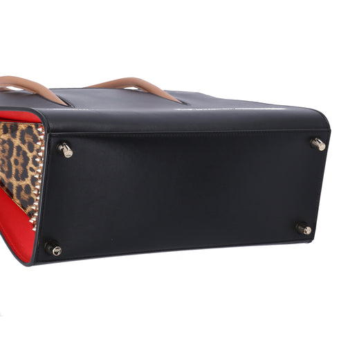 Christian Louboutin Paloma Large Tote Bag Black Light Brown Leopard Leather