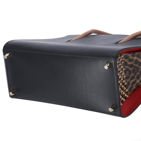 Christian Louboutin Paloma Large Tote Bag Black Light Brown Leopard Leather