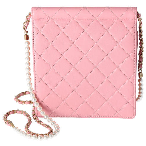 CHANEL Chic Pearls Flap Crossbody Pink Lambskin Quilted