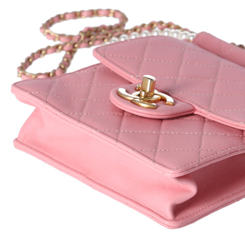 CHANEL Chic Pearls Flap Crossbody Pink Lambskin Quilted