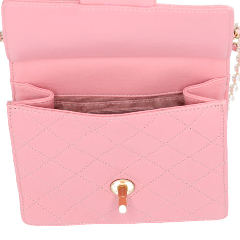 CHANEL Chic Pearls Flap Crossbody Pink Lambskin Quilted
