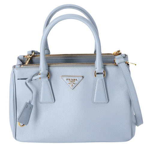 PRADA Galleria Mini Satchel Shoulder Bag Light Blue Leather