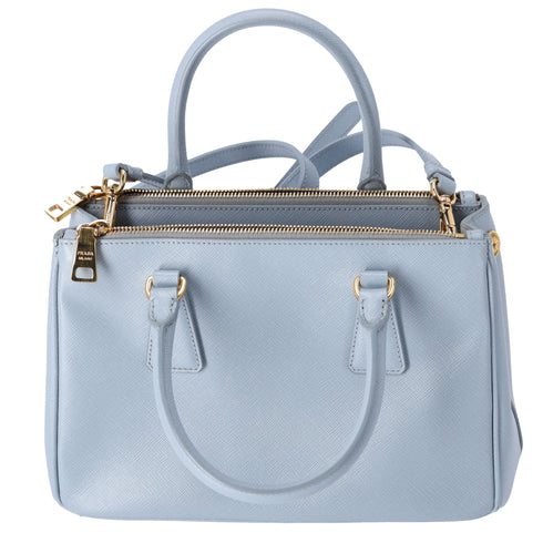 PRADA Galleria Mini Satchel Shoulder Bag Light Blue Leather