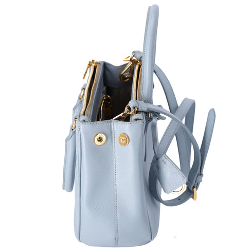 PRADA Galleria Mini Satchel Shoulder Bag Light Blue Leather