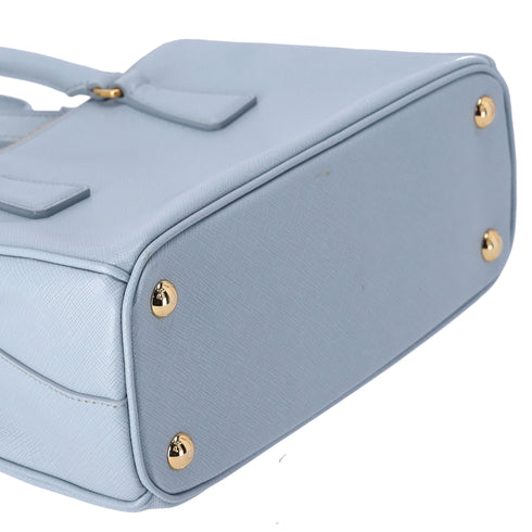 PRADA Galleria Mini Satchel Shoulder Bag Light Blue Leather