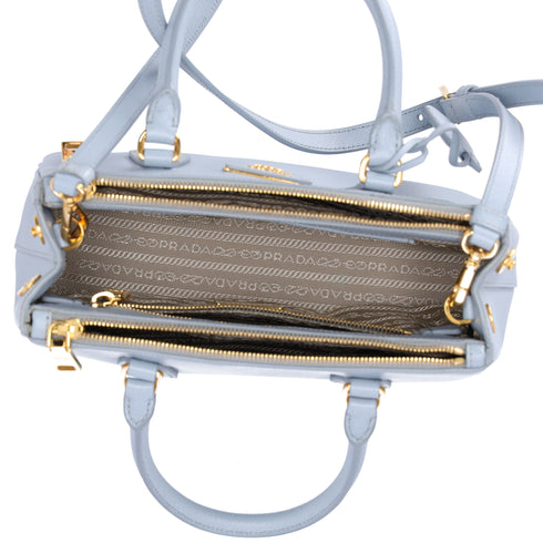 PRADA Galleria Mini Satchel Shoulder Bag Light Blue Leather