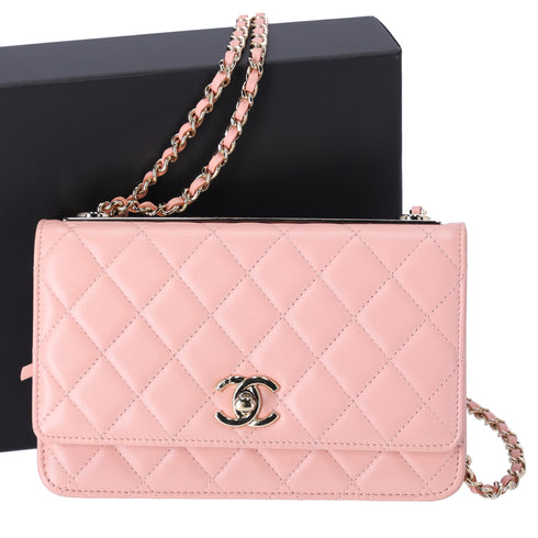 CHANEL Matelasse Trendy CC WOC Wallet on Chain Pink Lambskin