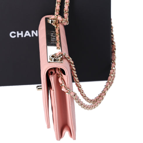 CHANEL Matelasse Trendy CC WOC Wallet on Chain Pink Lambskin