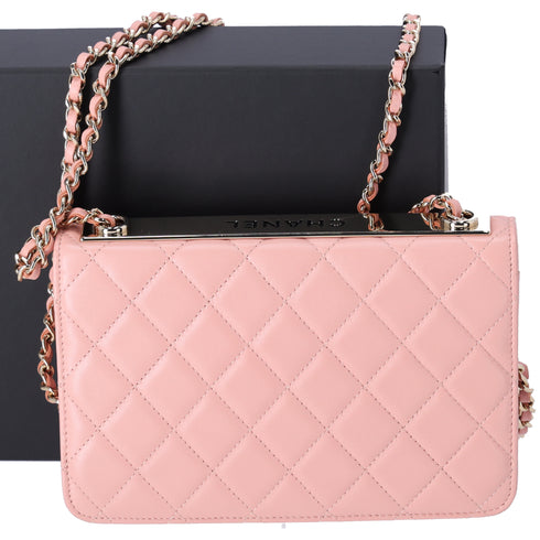CHANEL Matelasse Trendy CC WOC Wallet on Chain Pink Lambskin