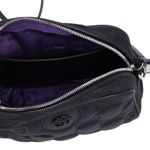 GUCCI GG Matelasse Shoulder Bag 702234 Black Nylon Leather