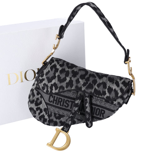 Christian Dior Saddle Bag Handbag Gray Black Leopard Jacquard