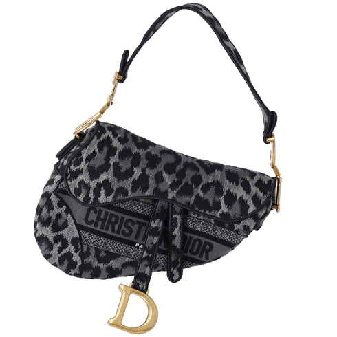 Christian Dior Saddle Bag Handbag Gray Black Leopard Jacquard