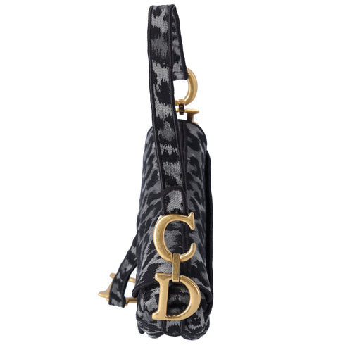 Christian Dior Saddle Bag Handbag Gray Black Leopard Jacquard