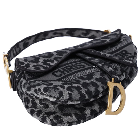 Christian Dior Saddle Bag Handbag Gray Black Leopard Jacquard