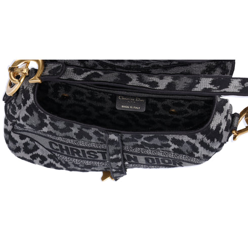 Christian Dior Saddle Bag Handbag Gray Black Leopard Jacquard
