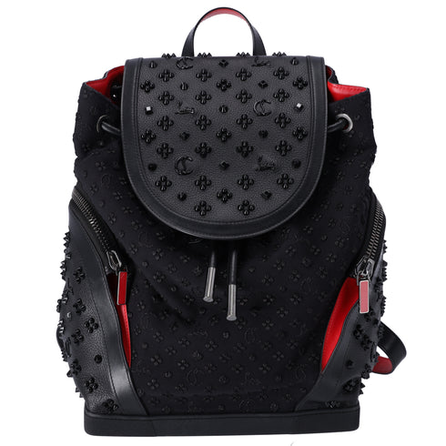 Christian Louboutin Explorafunk Backpack Studded Black Red Canvas Leather
