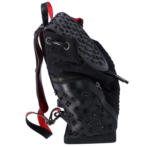 Christian Louboutin Explorafunk Backpack Studded Black Red Canvas Leather