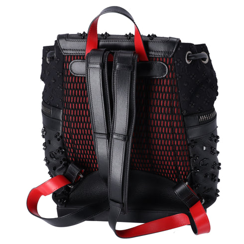 Christian Louboutin Explorafunk Backpack Studded Black Red Canvas Leather