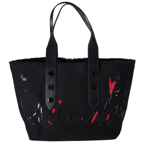 Christian Louboutin Frangibus Tote Bag Black Red Canvas Leather