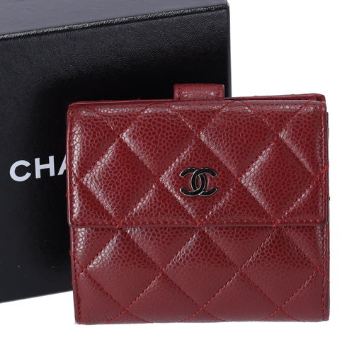 CHANEL Matelasse Trifold Wallet A48980 Bordeaux Caviar Leather