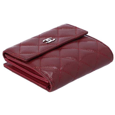 CHANEL Matelasse Trifold Wallet A48980 Bordeaux Caviar Leather